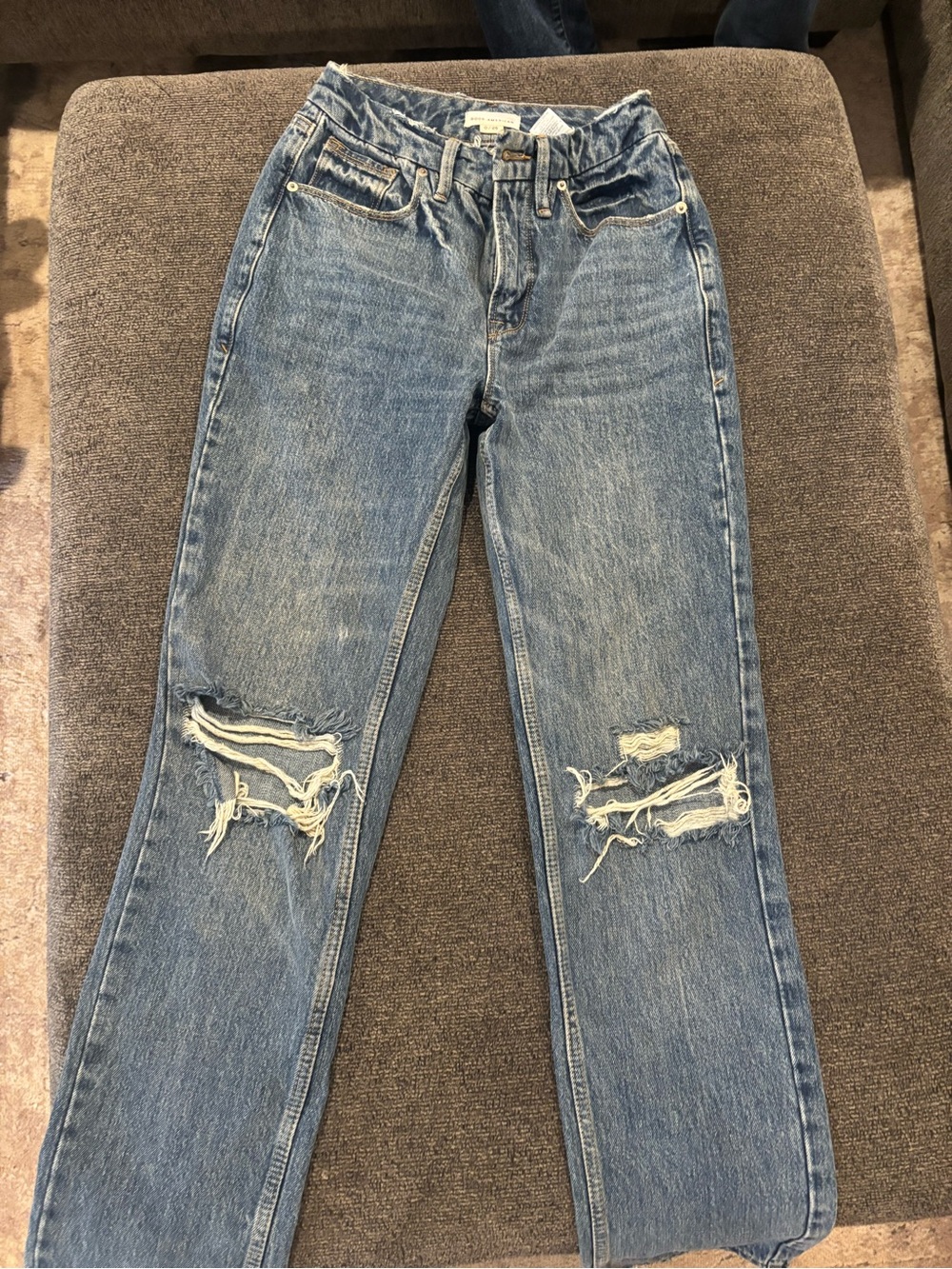 Good American Light Blue Distressed Straight Leg Jeans